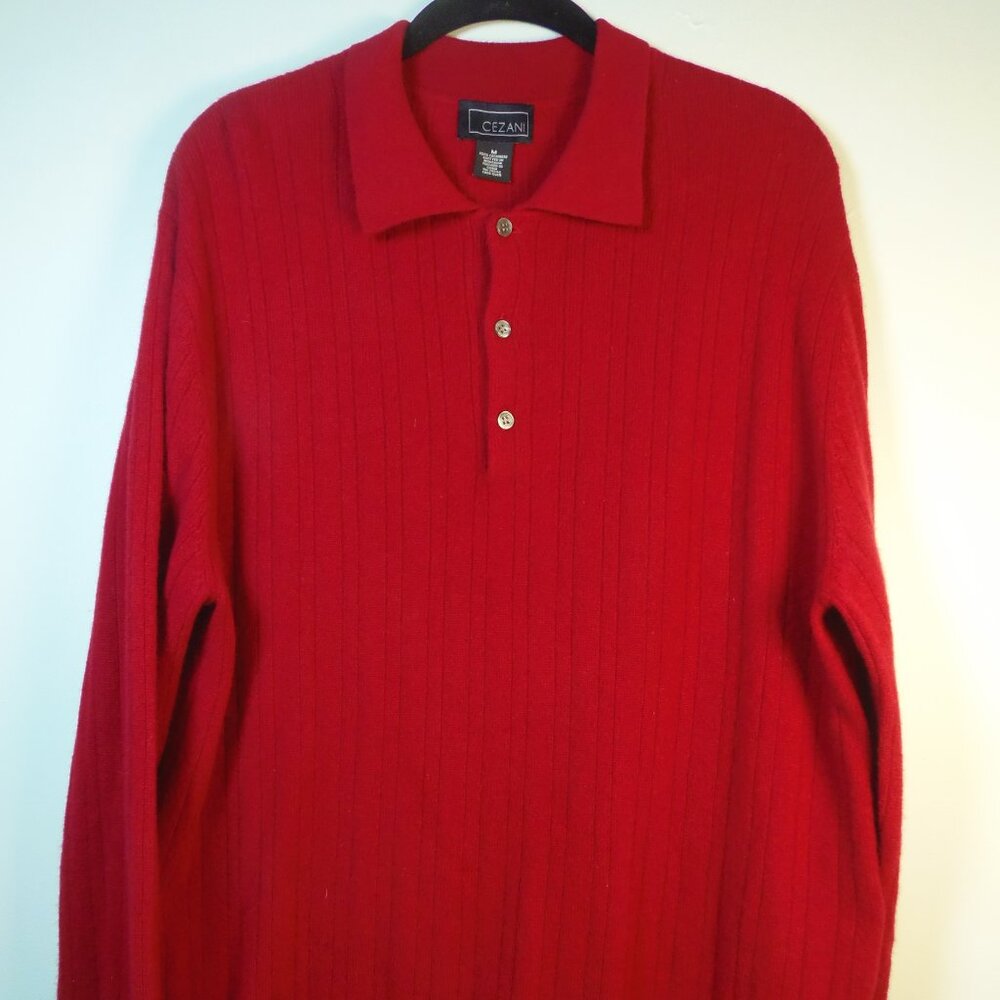 Men's 1/4 Button SZ‎ Med Cezani Collared 100% Cashmere Long Sleeve Sweater